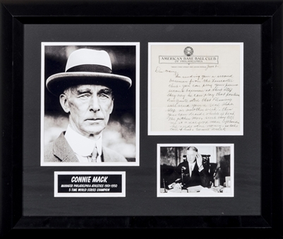 Connie Mack Handwritten and Signed Letter In Framed Display (JSA)